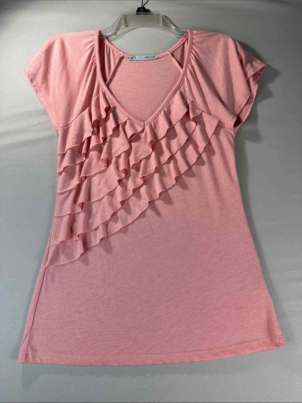 Maurices Pink Ruffle V-Neck Short Sleeve Tee Shirt Whimsy Fairy